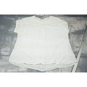 Bellabra top womens XL ivory linen short sleeve contrast fabric loose fit resort